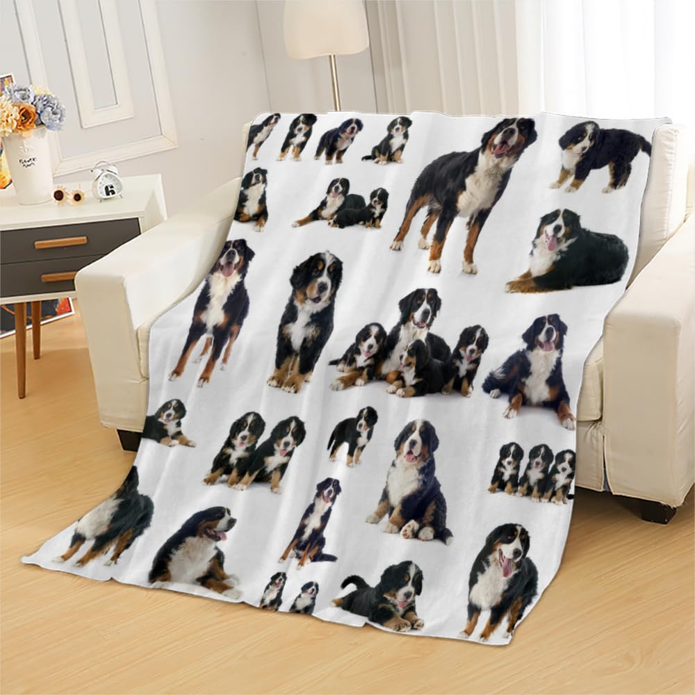 Douce Flanelle Couverture Polaire 3D Chien Montagne Bernois Microfibre Fluffy Couverture de literie 2 Personne Chien Compagnie Enfant Adultes Fille Garcon Sherpa Couverture de canapé 150x200cm