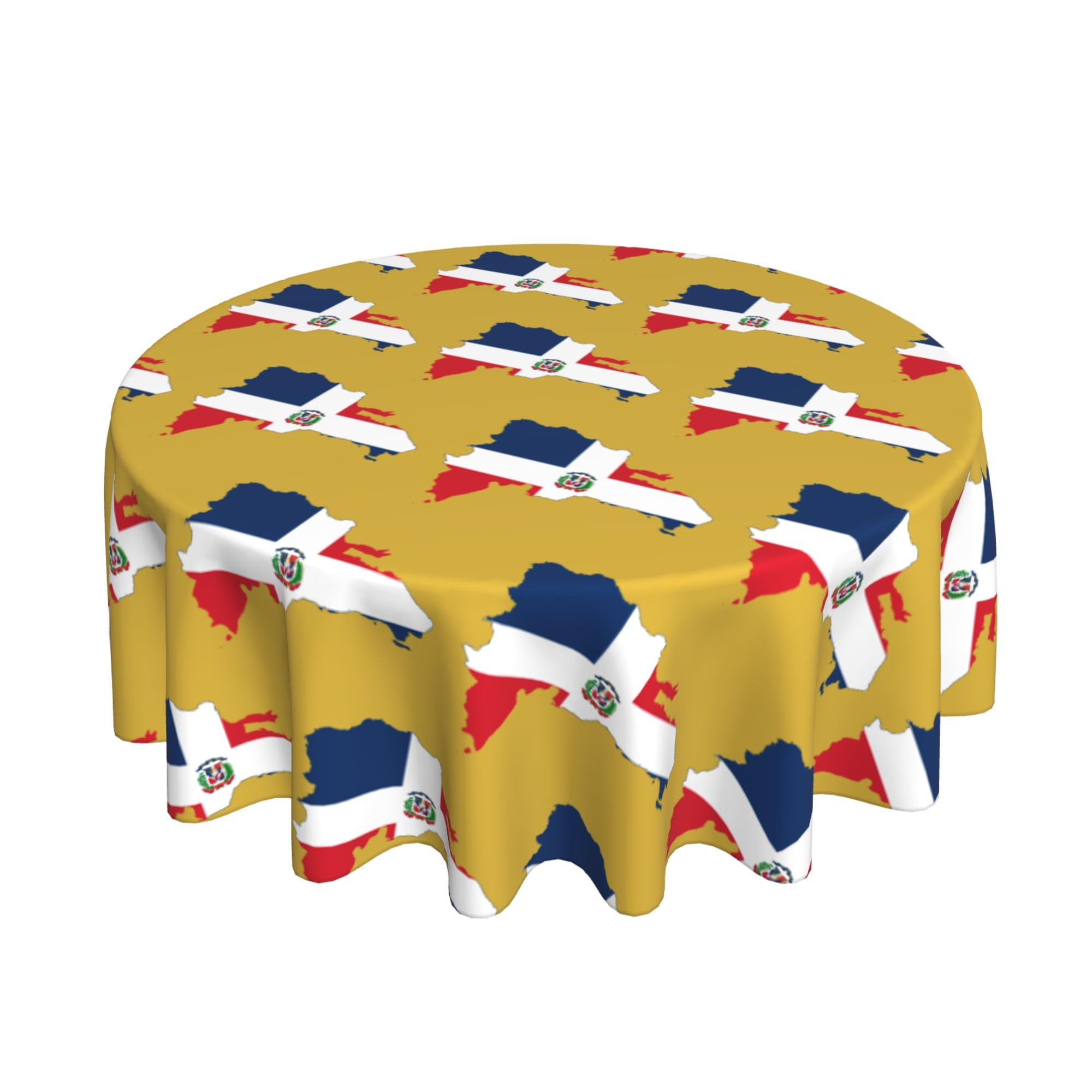 HLBSDM Dominican Republic Map Flag 60" Restaurant Circle Decor Tablecloth Festive Table Cover Round Art Desk Cloth