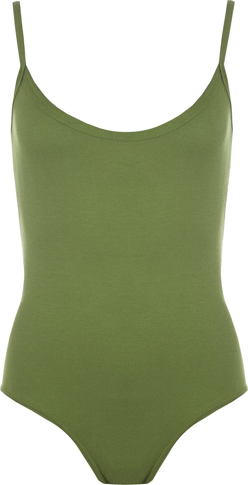 METLUQ M0D4 New Ladies Thin Strappy Sleeveless Cami Bodysuit Stretch Women's Leotard Top (8-10, Khaki)