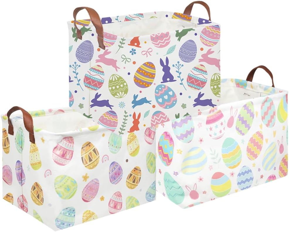 FXOLCSHE Rectangular 3pack Easter basket,Easter basket empty,Kids Toy Storage Basket for baby Bedroom,Toy Gift Organizerm,Kids Storage Bin,Easter gift box(Cute Easter egg)