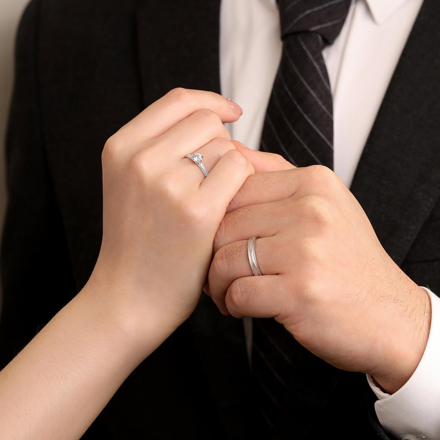 Meissa Anillos Promesa Alianzas de Plata Pareja Solitario Plata de ley 925 Mujer Ajustable Anillo de Compromiso Boda para Pareja Novios Regalo de San Valentín Aniversario (Juego de dos anillos)