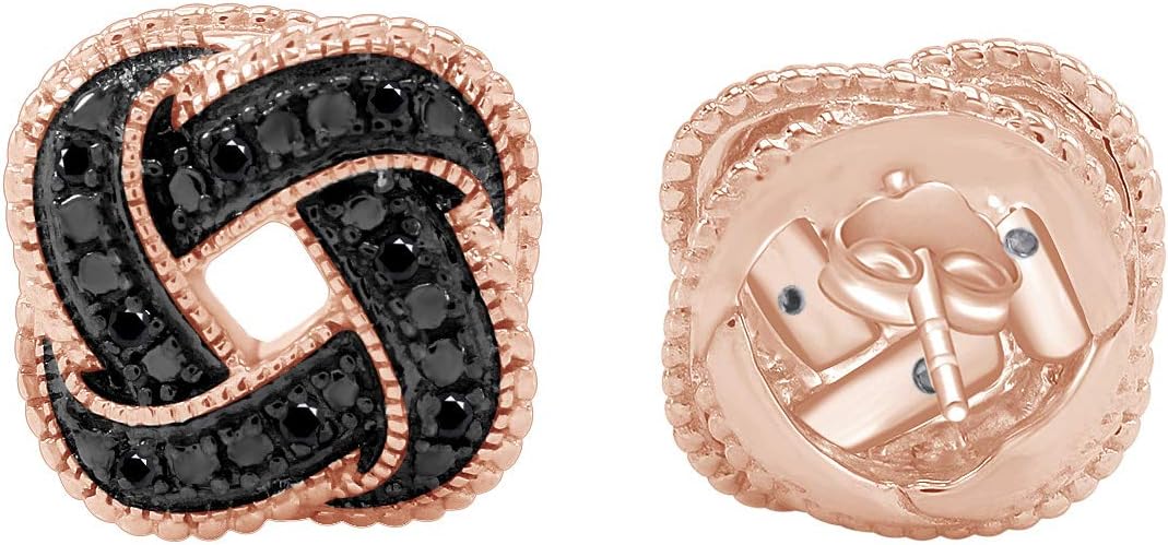 Color Enhanced Black Natural Diamond Accent Love Knot Stud Earrings in Sterling Silver For Women (1/10 cttw)