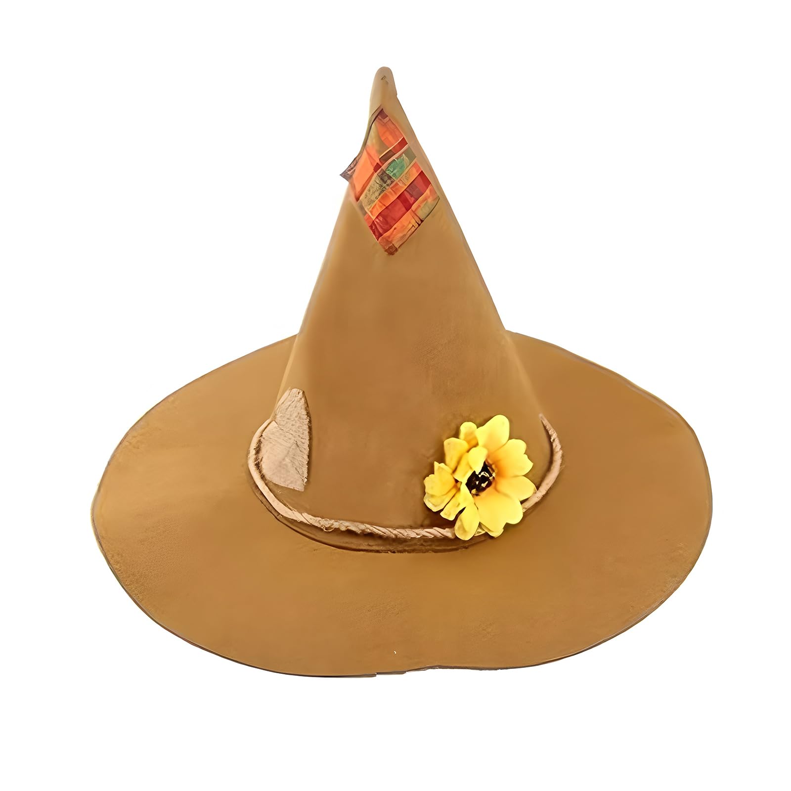 HAICN Halloween Scarecrow Hat Light Brown Patchwork Felt Scarecrow Costume Accessory Cosplay Party Prop Autumn Farmhouse Theme Fancy Dress Headwear for Adults Unisex