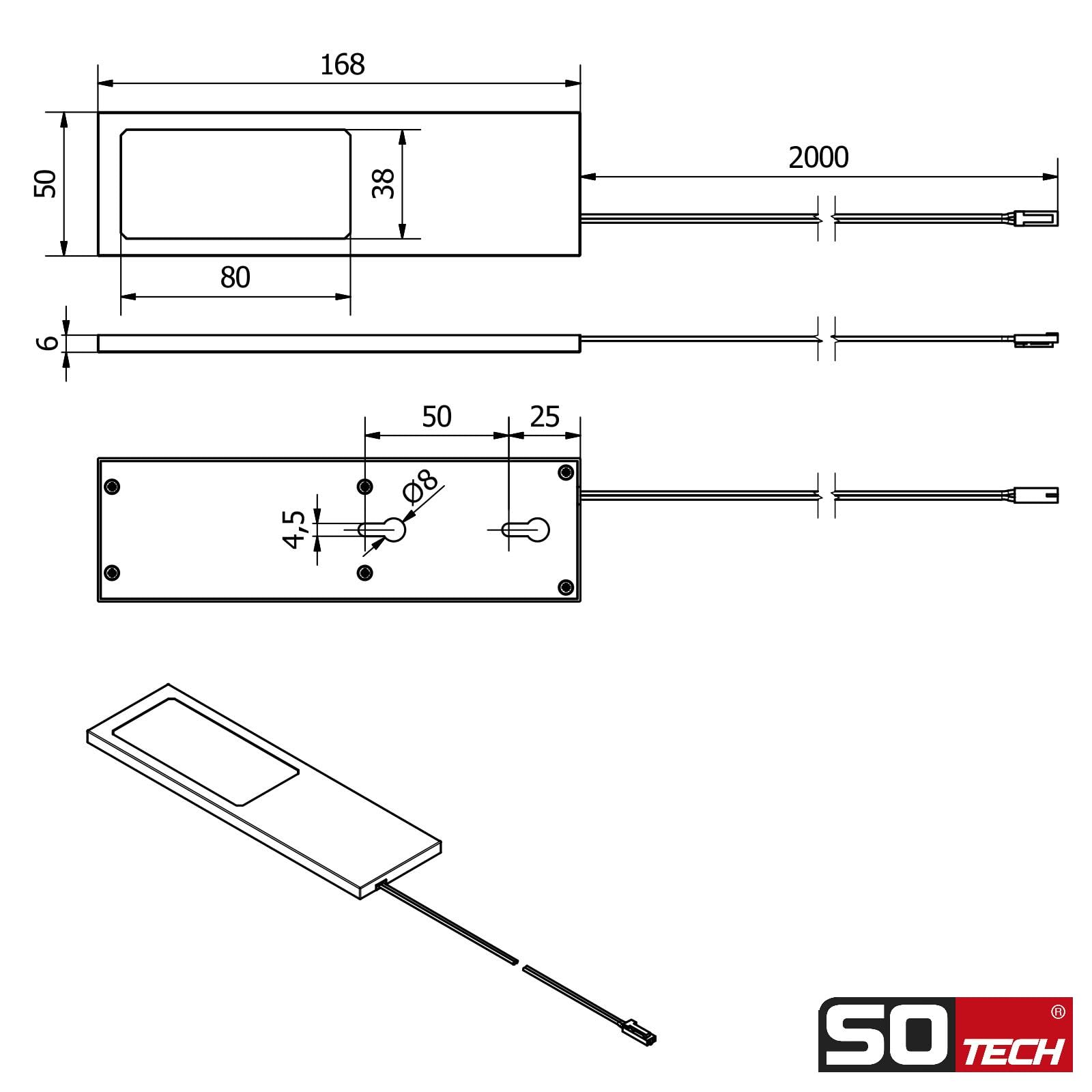 SOTECH Juego de 4 lámparas LED para muebles GIULIA II sin sensor negro, 2700K blanco cálido incl. transformador y distribuidor