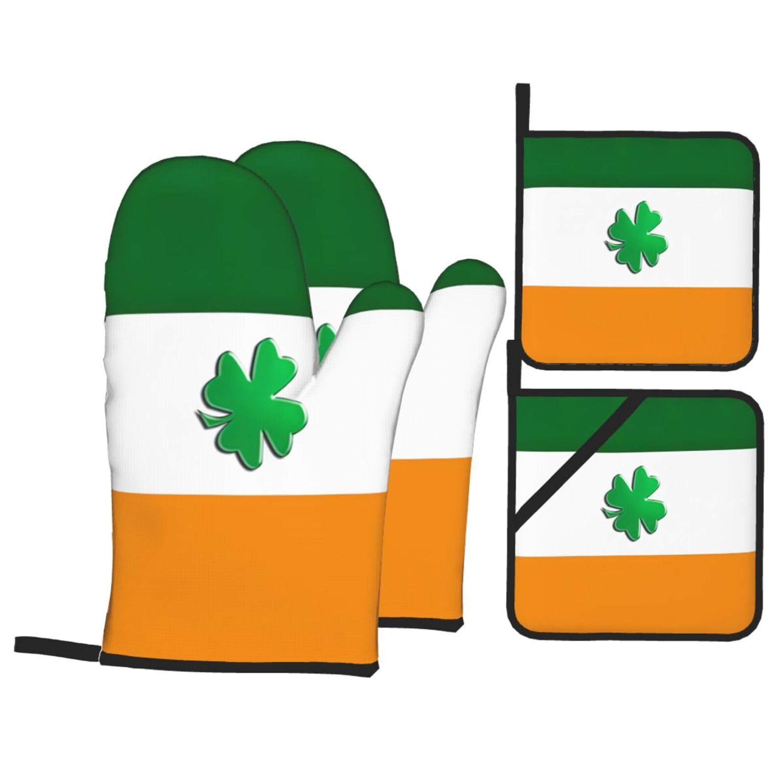 Irish Flag Print 4-Piece Heat-Resistant Oven Waterproof Kitchen Gloves Cooking Roasting Essential