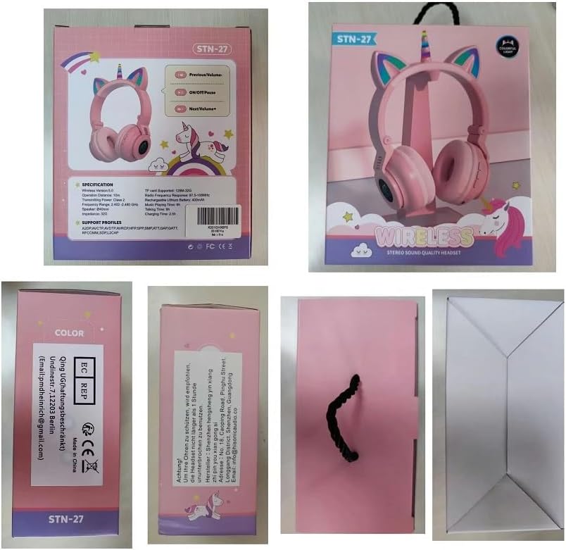 Unicorn Kids Headphones for Girls, Unicorn Bluetooth Headphones Foldable for Girls Toddlers Tablet/pad/Amazon fire,Light Up Kids Wireless Headphone Birthday Gifts (Purple Pink) - Image 2