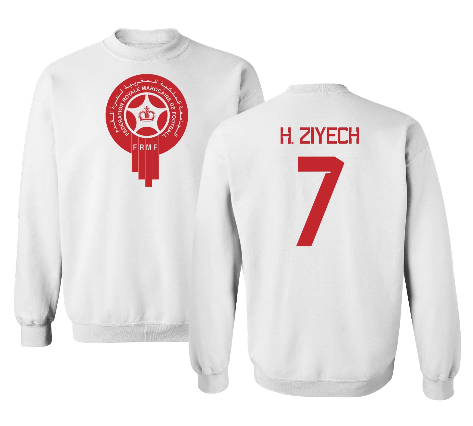 FLAURA Morocco Soccer #2 Hakimi World Football Fans Adult Crewneck Sweater (White, X-Large)