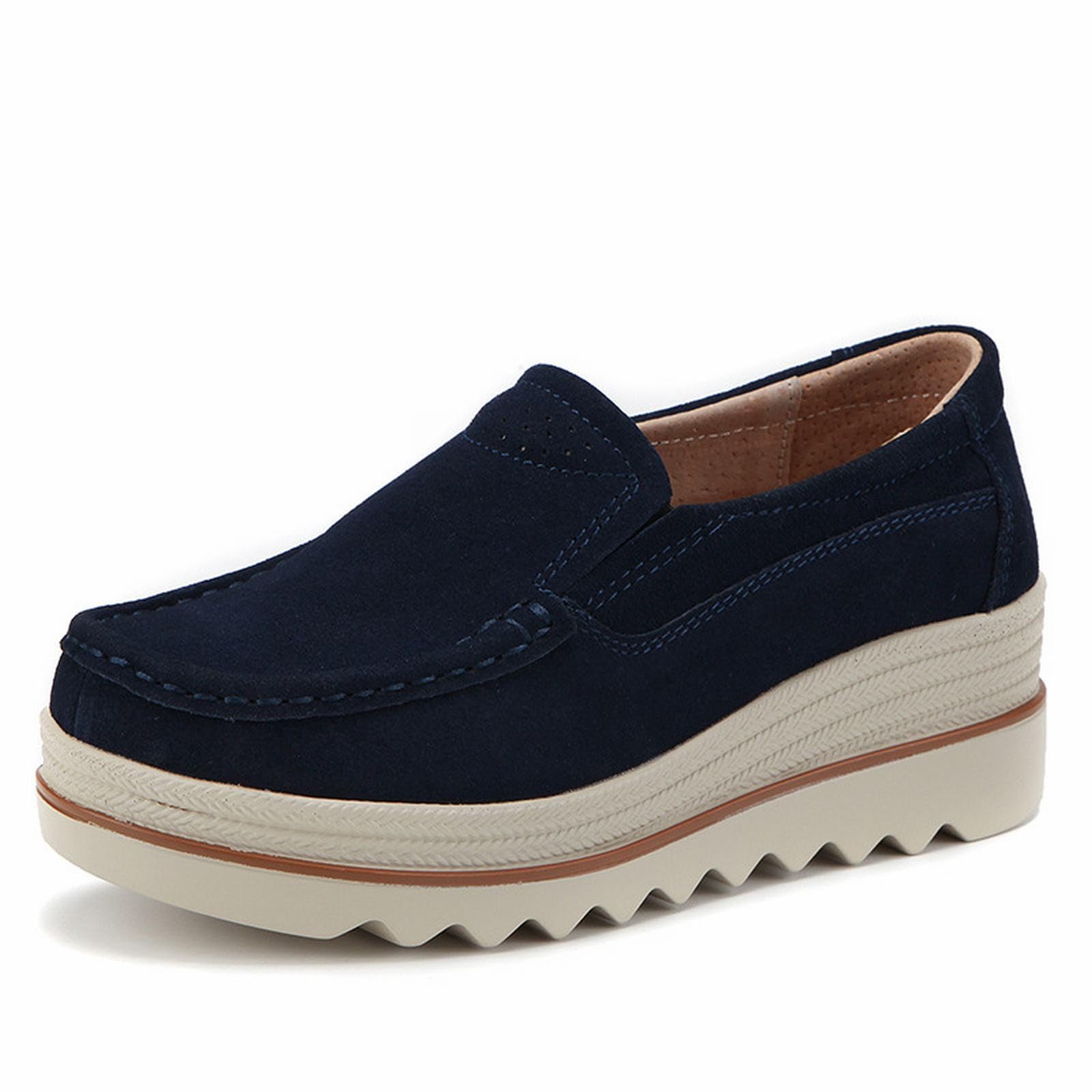 Mujer Ante Plataforma Mocasines Tacón Cuña Mocasines Mocasines Clásico Ocio Zapatos planos Zapatos de barco Cómodos Zapatos casuales Suelo grueso Suave, azul, 38