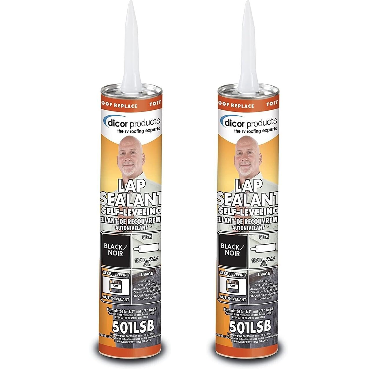 Dicor 501LSB-1, Self-Leveling Lap Sealant, RV Roof and Repair Paste, Black, 10.3 OZ Tube, Pack of 2