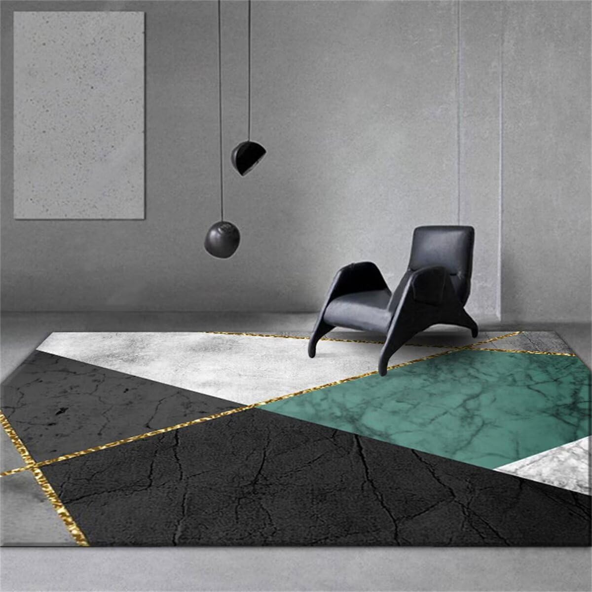 Tapis de couloir long moderne vert 80x150cm avec décoration ligne jaune pour lit