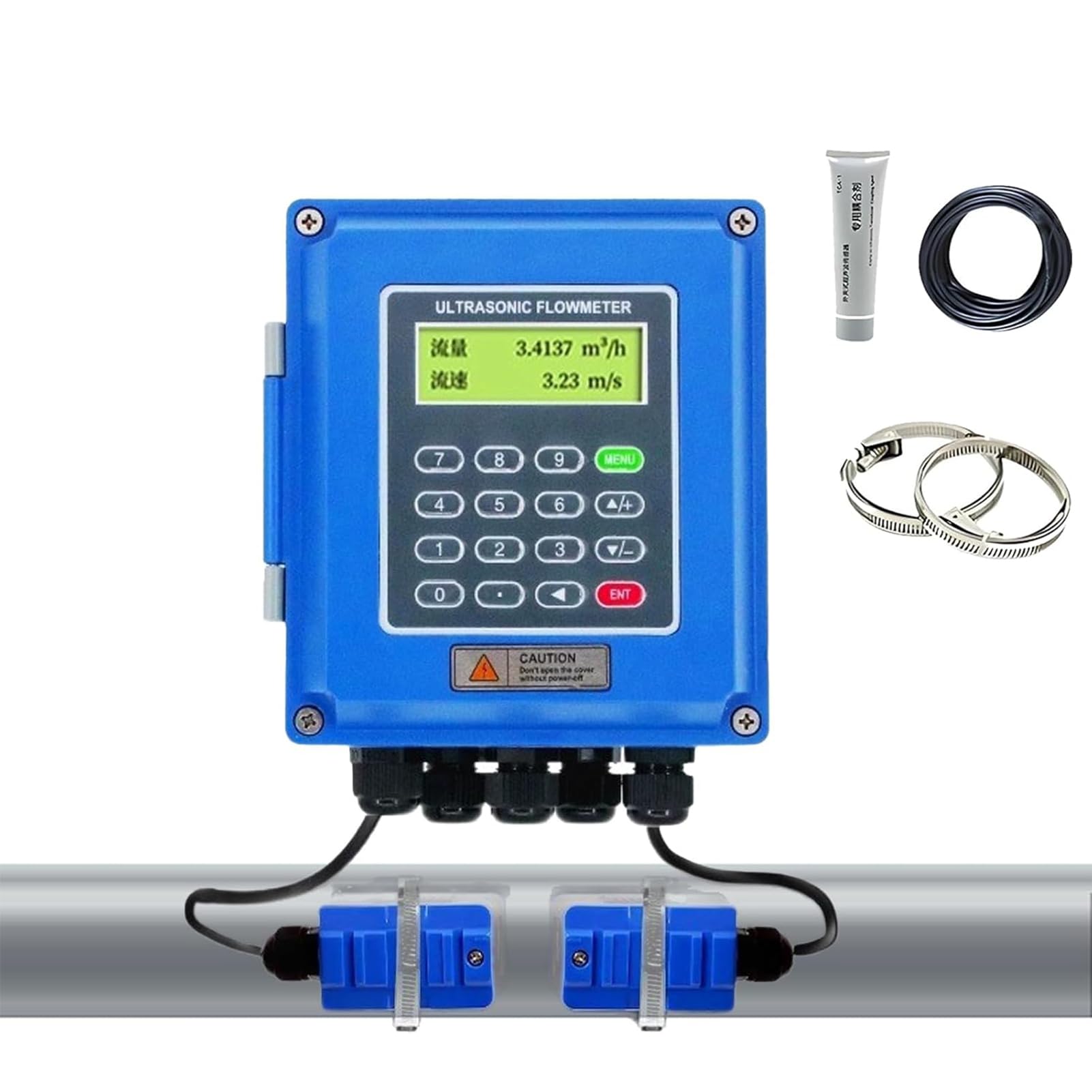 JIANGYUXINLI Ultrasonic Flow Meter Portable Clamp-on, Digital Liquid Flowmeter for Water & Oil, DN15-DN6000mm Pipe, with TM-1 Transducers, Digital Water Flow Measurement
