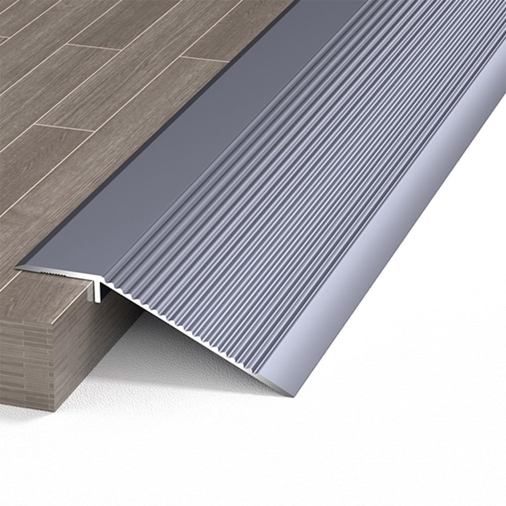 Luysmengeu Grey 35.4In Floor Transition Strip Flooring Transitions Aluminum Threshold Ramp, Kitchen Bedroom Bathroom Door Floor Reducer Gap Covering Joining Strip