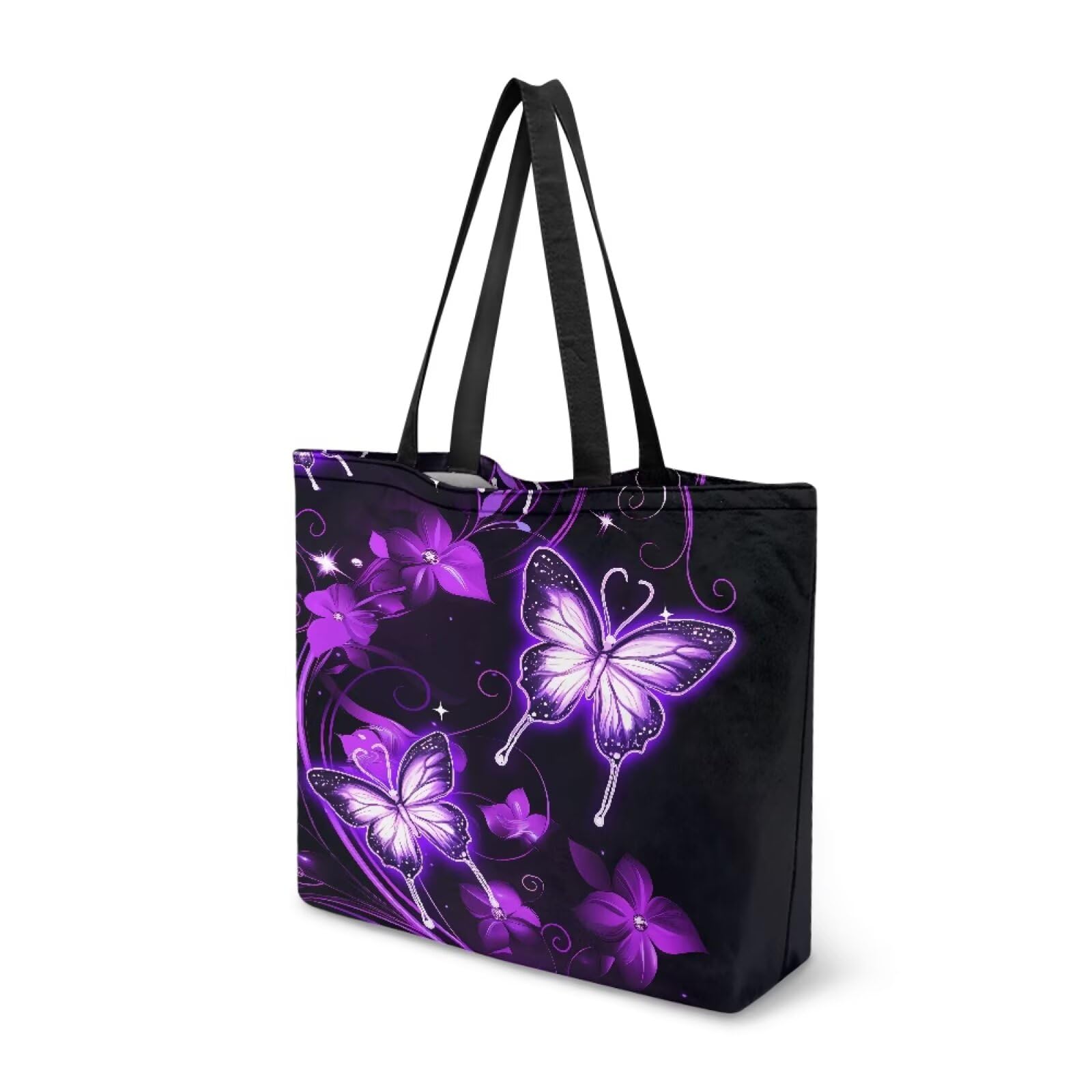 Dngkaoje Purple Butterflies Canvas Tote Bags for Women Tote Bag for School Kids Children Aesthetic Large Shopping Coin Purse,Causal Travel Shoulder Handbags for Women Ladies Shopping Handbags — image 1