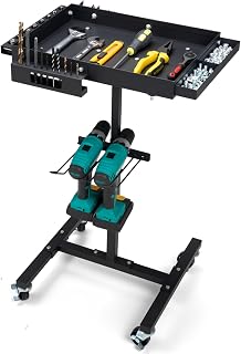 OLBRUS Adjustable Height Rolling Tool Cart - Portable Mechanic Work Table with Drill Storage, Wheels for Garage Workshop