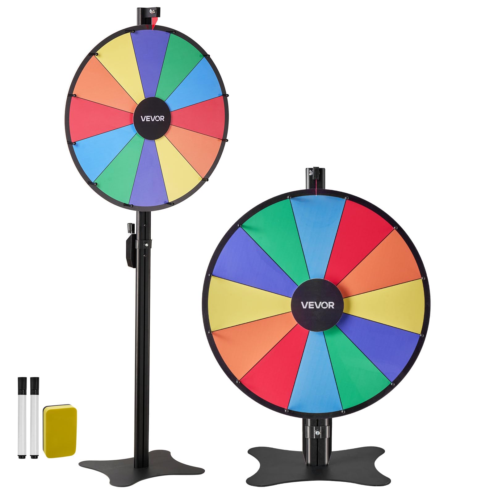 VEVOR Roue de Fortune, 610 mm, Roue de la Chance avec Support à Hauteur Réglable, 12 Secteurs en 6 Couleurs, Jeu pour Fêtes, Salons, Carnavals, Foires, avec Effaceur et 2 Marqueurs
