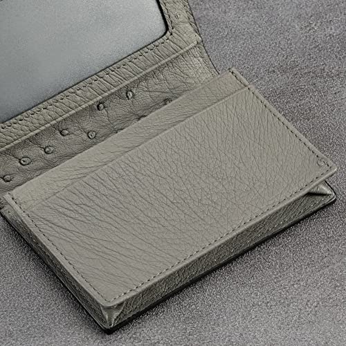 Image of HISCOW Full Grain Leather Business Card Holder Case | Minimalist EDC wallet, gusset holds 25 cards, ID window, fits folded bills, bifold profile, premium gifts for men & women
