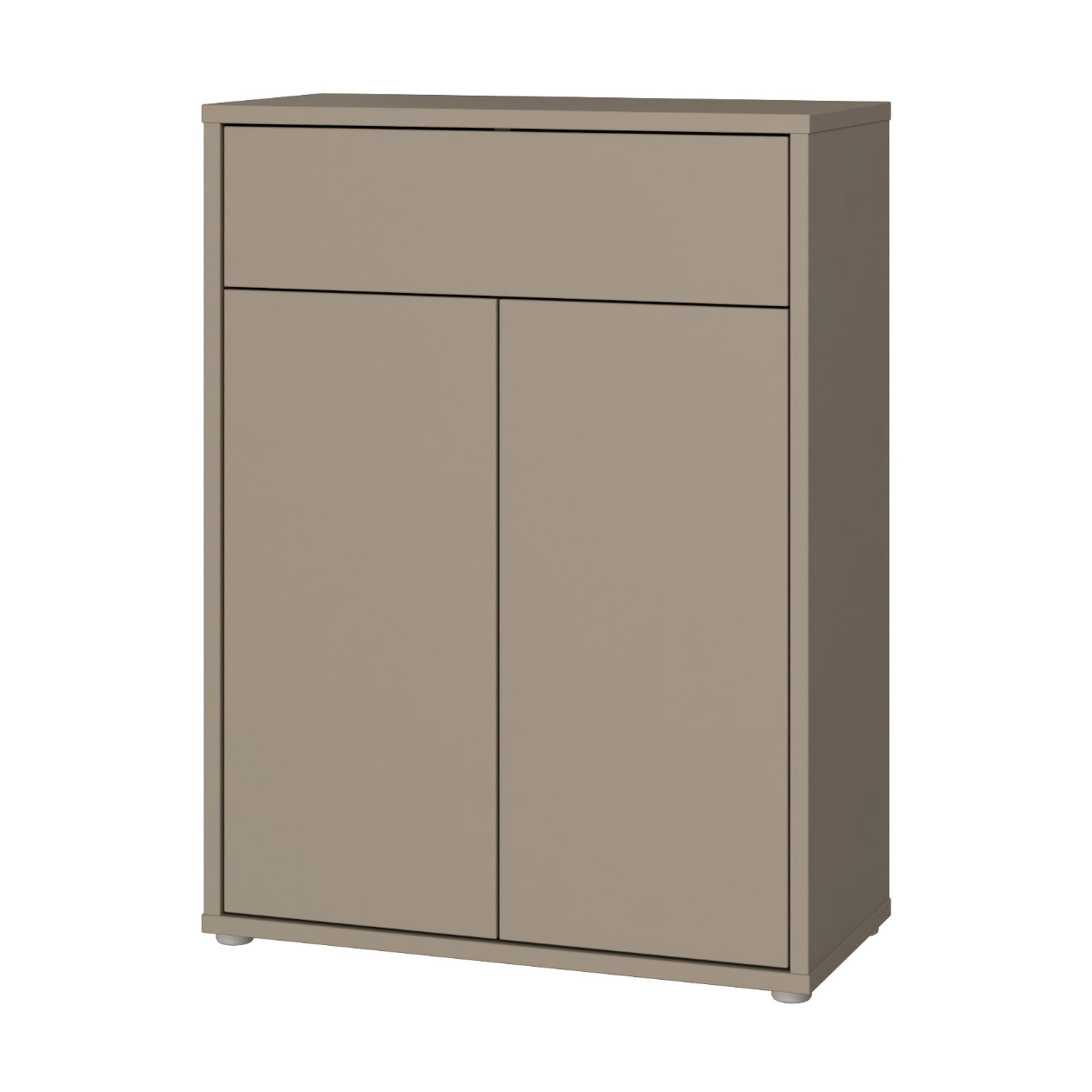 Forte Alice Springs Schuhschrank 70 80, modern-minimalistisch, 2-türig, 1 Schublade, Holzwerkstoff, Taupe, 74,5 cm breit x 99,1 cm hoch x 34,9 cm tief