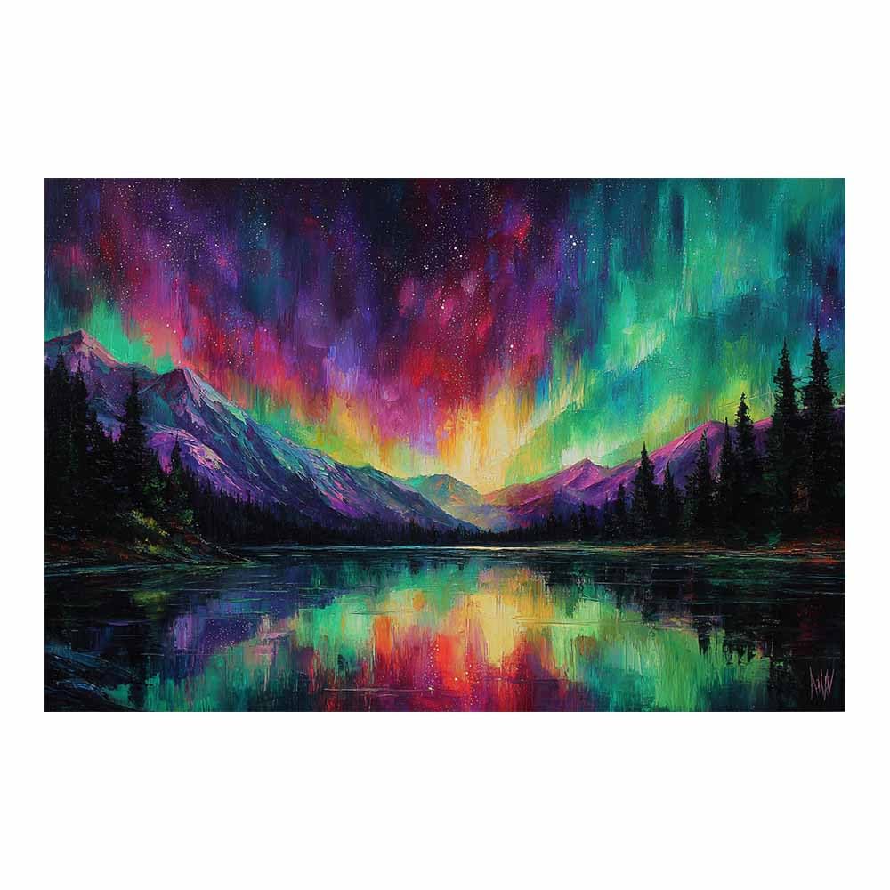 Huyeei Multicolored Canvas Print Wall Art Aurora Lake Modern Nature Landscape Poster, For Living Room, Bedroom,Corridor Office Room Decoretc.(Multicolored)-60X80cm Unframed
