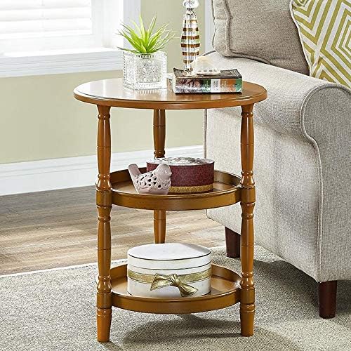 Telephone Table, Small Telephone Coffee Side Table,Living Room Sofa Side Table,Three Layers of Storage,Round Tray Side Table,No Assembly Required(Color:Retro Brown,Size:2