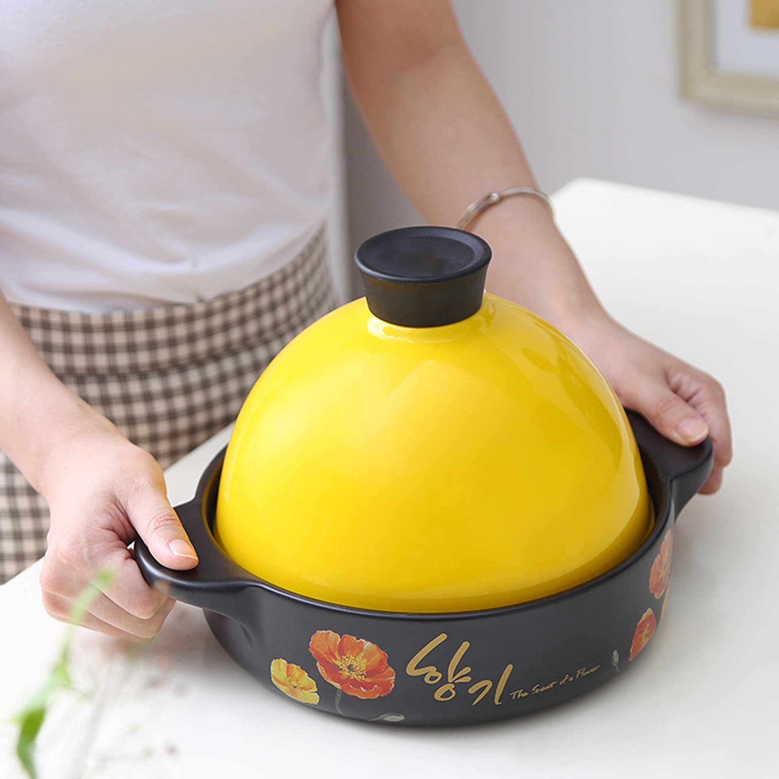 Marmite à tajine en argile Moroan – Mijoteuse pour cuisiner des aliments sains, marmite à tajine avec couvercle en céramique pour la cuisine et les cadeaux de maison