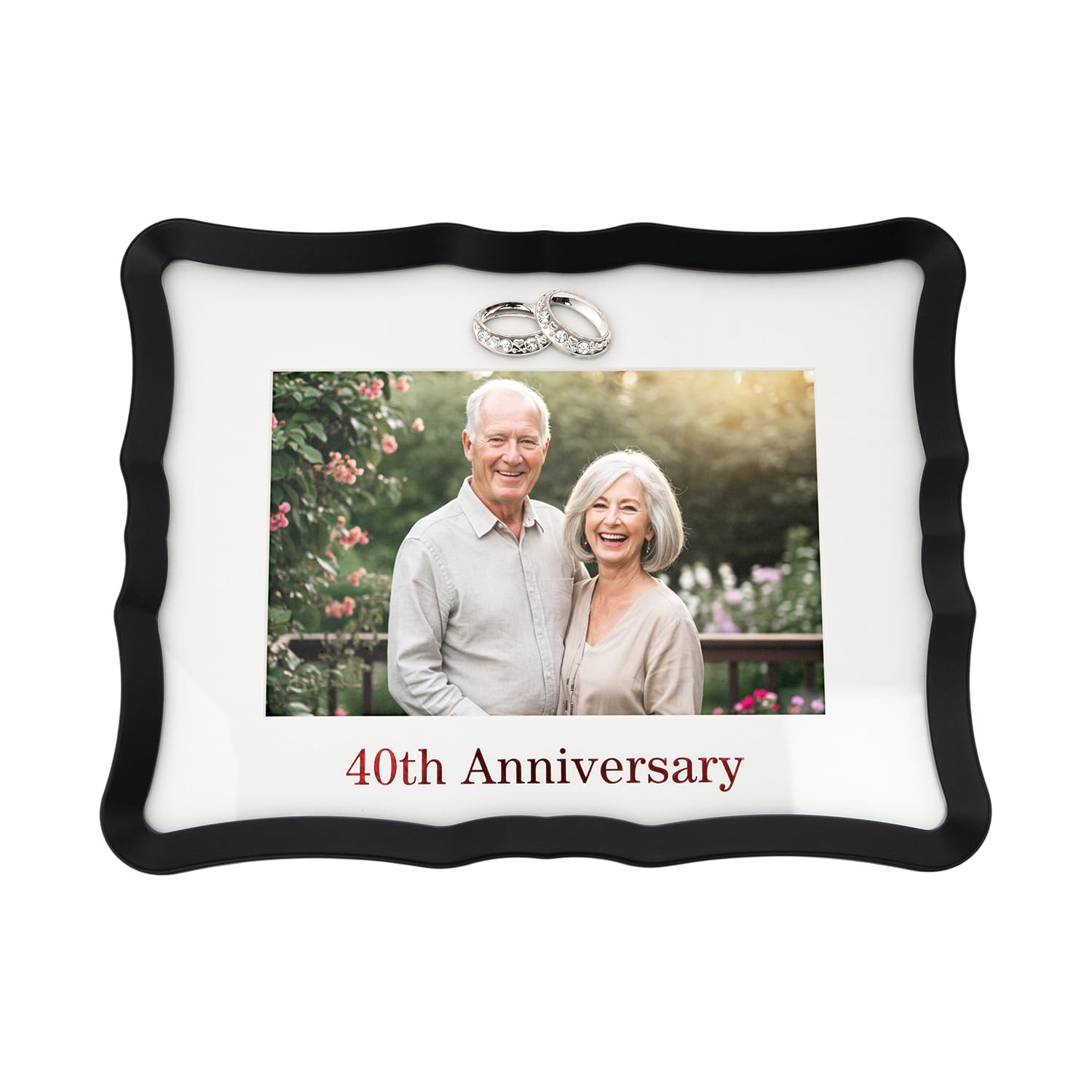 Rackhams Red/Silver 40Th Anniversary Landscape 4X6 Frame With Text And Rings