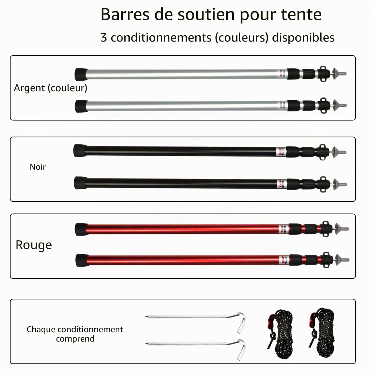 Tiandirenhe Barre télescopique pour tentes, auvent, barres de tente télescopiques, support de baldaquin en aluminium, 95-234 cm, poteaux de tente de camping, barres de camping pour bâches, auvent,