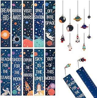Book Marks Kid - Vaktop 10PCS Space Theme Bookmark with Metal Charms, Rectangle Shape Kids Bookmarks - for Boys and Girls, Party Favors School Classroom Reading Presents