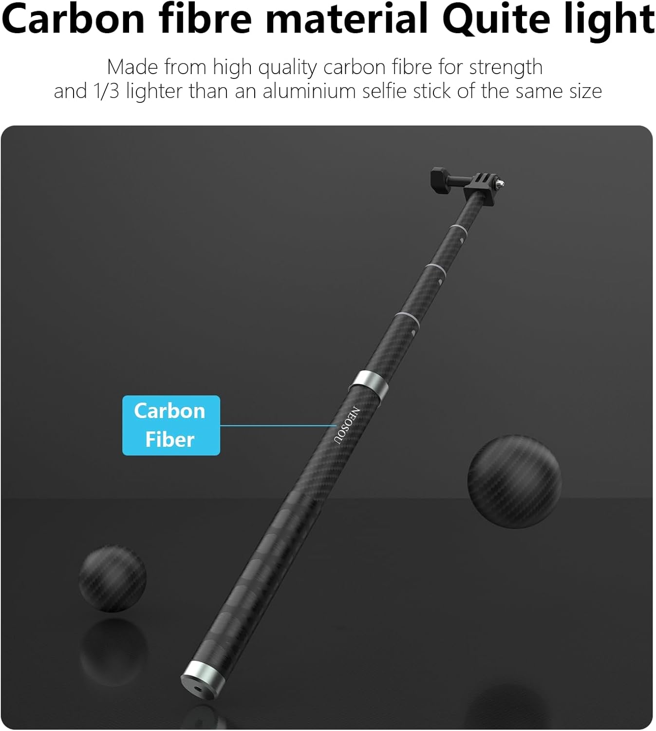 1.2M/47″ Selfie Stick Pole for GoPro Insta360, Telescopic/Carbon Fiber/Light/Waterproof/Extension Rod for DJI Action 6 5 Pro 4 3 Osmo 360 Nano Pocket 3 Insta X5 X4 X3 Ace Pro 2 GO 3S Ultra