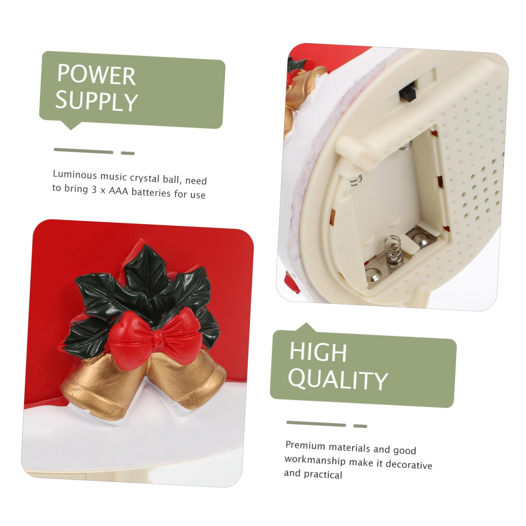 Levemolo Caja de Música Bola de Cristal Luminosa Giratoria de Resina y Vidrio, Rojo, con 3 Pilas AAA, Decoración Navideña Hogar,