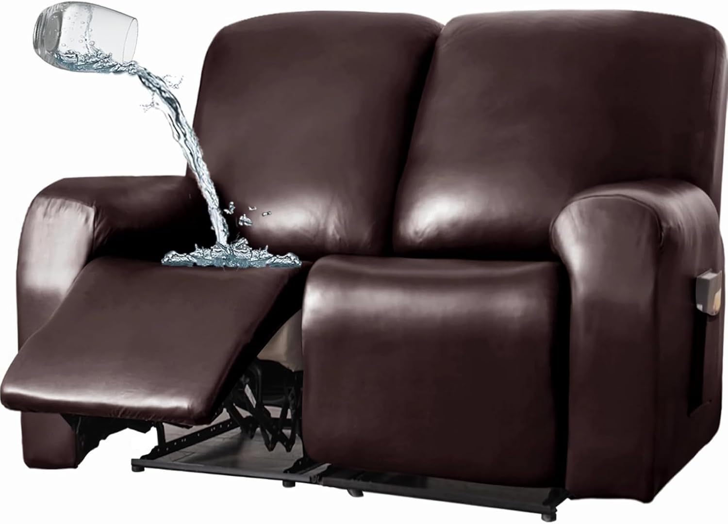 JOKIVTOU 1/2/3 Seats PU Leather Stretch Recliner Cover Sofa Cover with Side Pockets Waterproof Slipcover Recliner Couch Cover Furniture Protector with Elastic Bottom Living Room