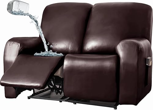 Funda elástica de piel sintética para sofá reclinable de 123 asientos, con bolsillos laterales, impermeable, funda para sofá reclinable, protector