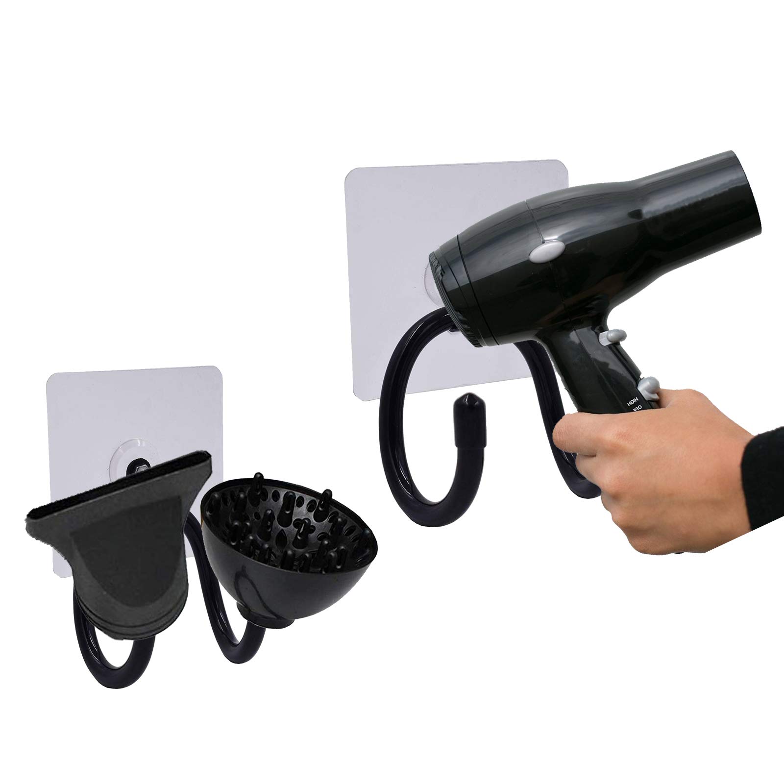 Hair Dryer Holder Adjustable Self Adhesive,Metal Wire Bathroom Wall Mount Hair Care & Styling Tool Organizer Storage Basket for Hair Dryer, Flat Iron, Curling Wand, Hair Straightener, Brushes - 2/PK