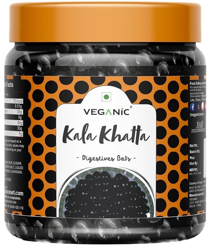 Veganic Kala Khatta Goli | Digestive Fatafat Balls - 400GM | Black Sweet & Sour Ayurvedic Digestive Candy Balls | Khatti Mithi Goli