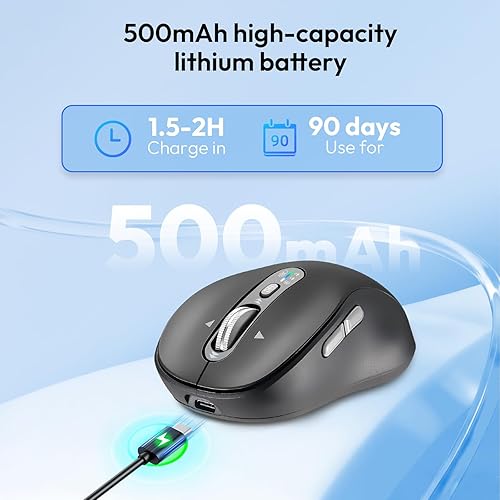 Miniatura 5 de Ratón Bluetooth inalámbrico, recargable portátil, multidispositivo, DPI de 4 niveles, receptor USB-A y dos Bluetooth, multisistema, desplazamiento