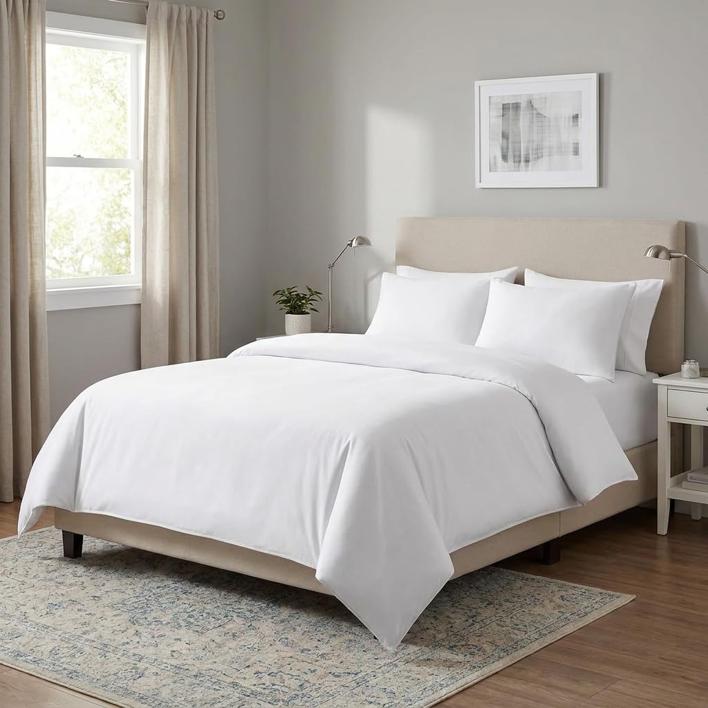 M&J Home 4 Piece White Double Duvet Cover Set Microfibre - Duvet Cover, 35cm Extra Deep Fitted Sheet & Pillowcases