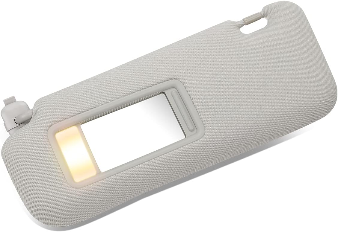 Auto Dynasty Factory Style Sun Visor Sunshade with Vanity Light and Mirror Compatible with Mazda CX-9 Lighted Mirror Models 10-15, Driver Left Side, Gray