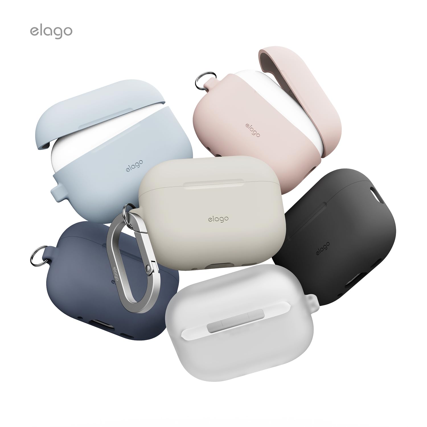 elago Custodia in Silicone Premium per AirPods Pro 3, Compatibile con Ricarica Wireless, Morbido, Protezione Totale, LED Frontale Visibile, con Moschettone (Nero)