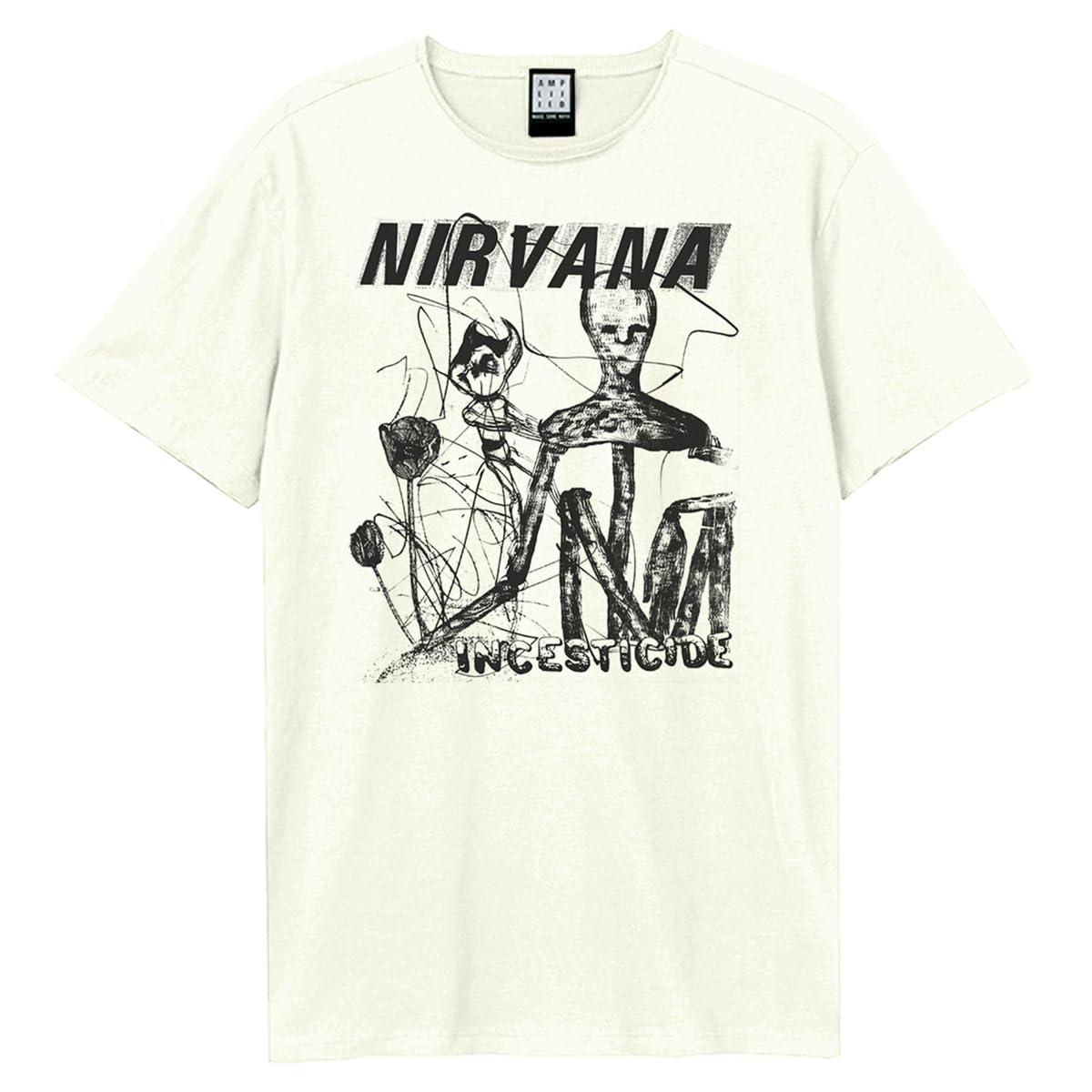 Amplified Nirvana Incesticide Album Artwork Graphic T-Shirt Crew Neck White Large