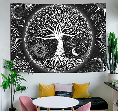 Tree of Life Tapestry Black Sun and Moon (H60" x W82") - Image 3