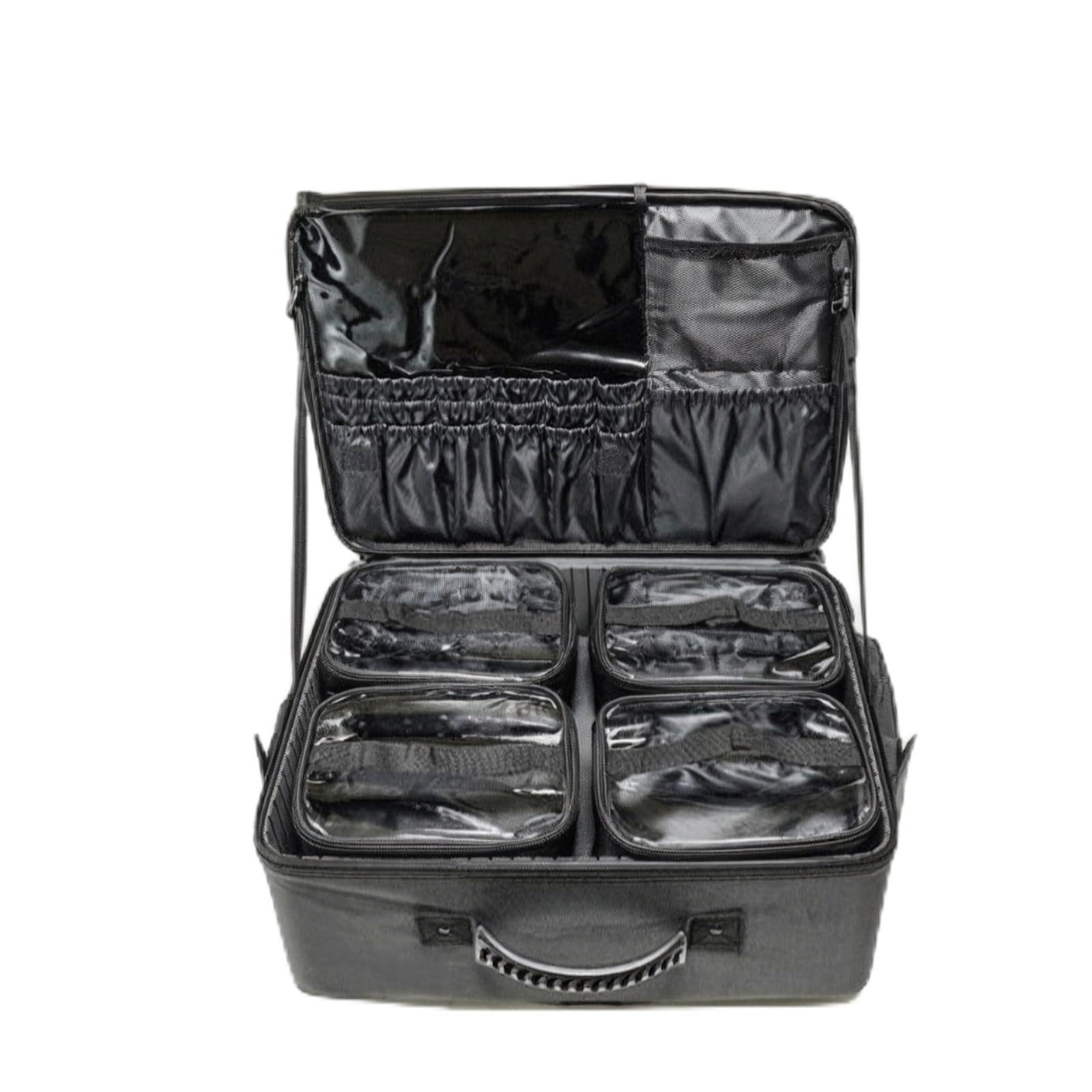 Valigia Trucco con Ruote Professionale, Trolley In Tessuto Oxford A Tre Strati Con 4 Scatole, Ruote Per Aereo E Tracolla
