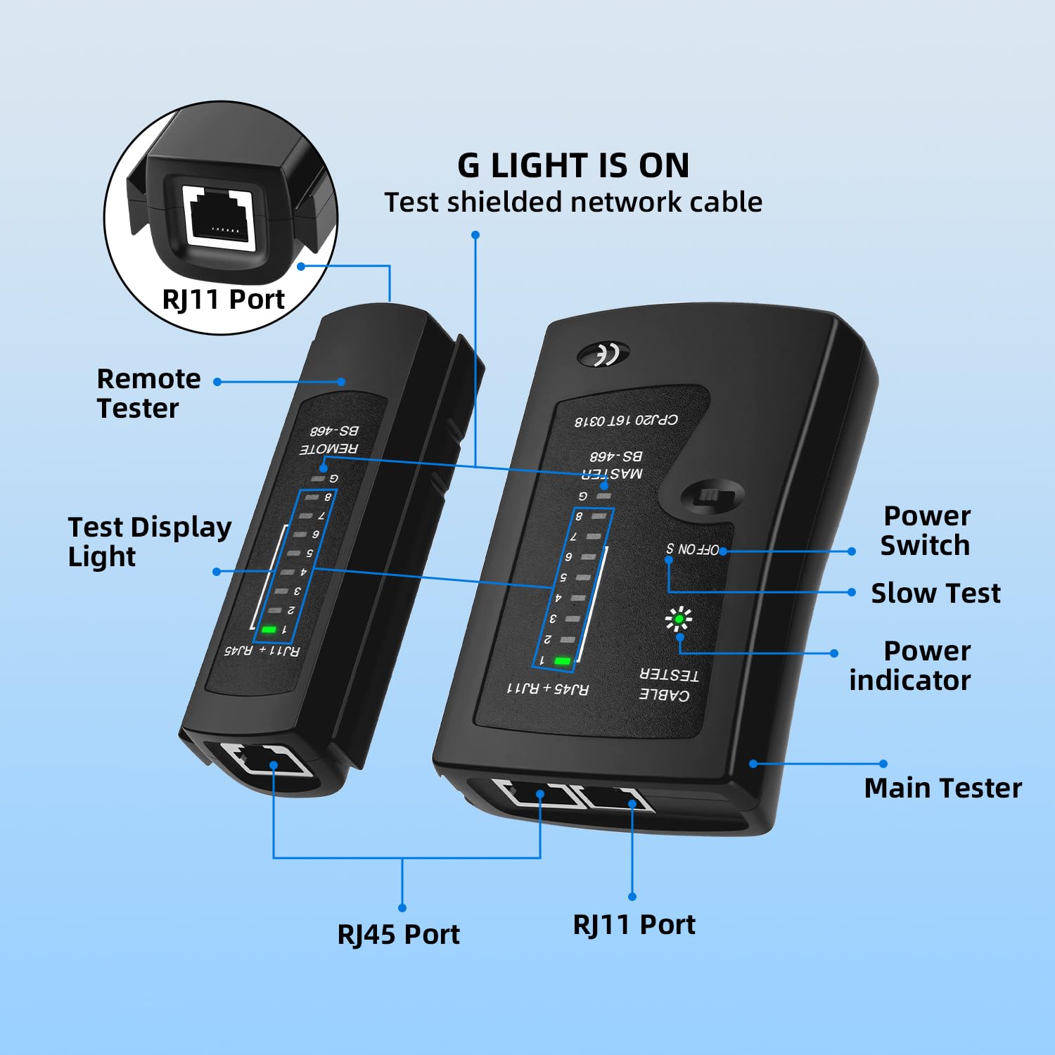 Mcbazel RJ45 Network Cable Tester for Ethernet RJ45 RJ11 RJ12 LAN, Portable Ethernet Tester with Smart LED Indicators - Image 3