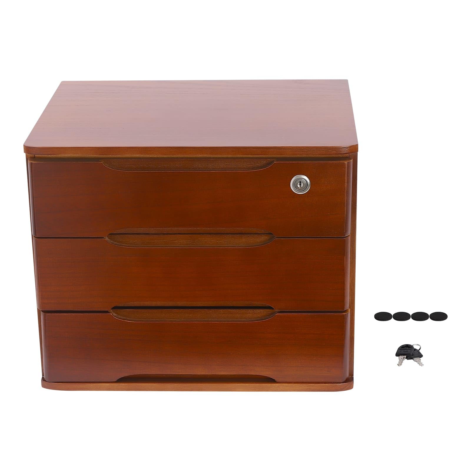 Aufbewahrungsbox mit 3 Ebenen, mit abschließbarer Schublade, Schreibtisch-Organizer aus Holz, L 39 x T 30 x H 31 cm (Walnuss)