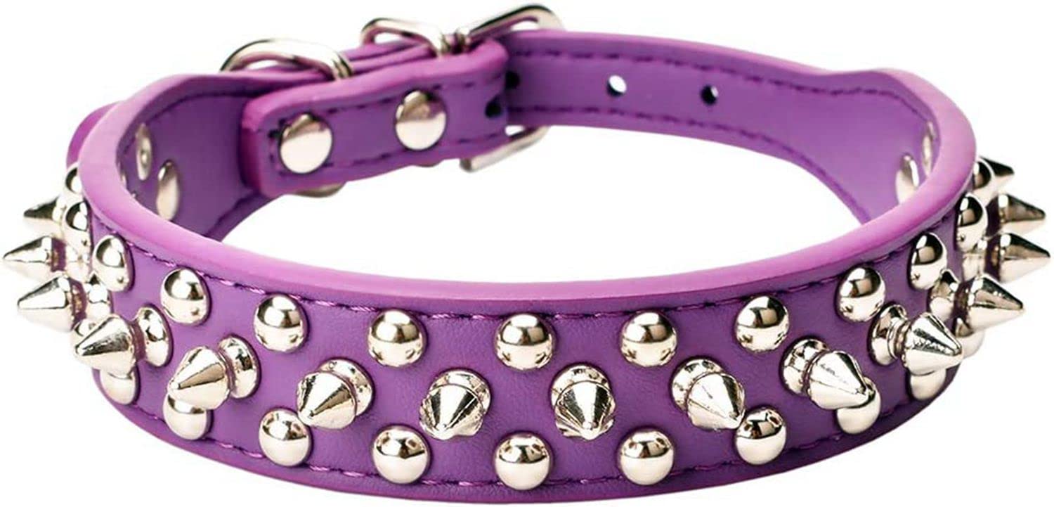 haoyueer Spiked Dog Collar Soft Pu Leather Mushrooms Rivet Spike Studded Puppy Adjustable Cat Collars (XS, Purple)