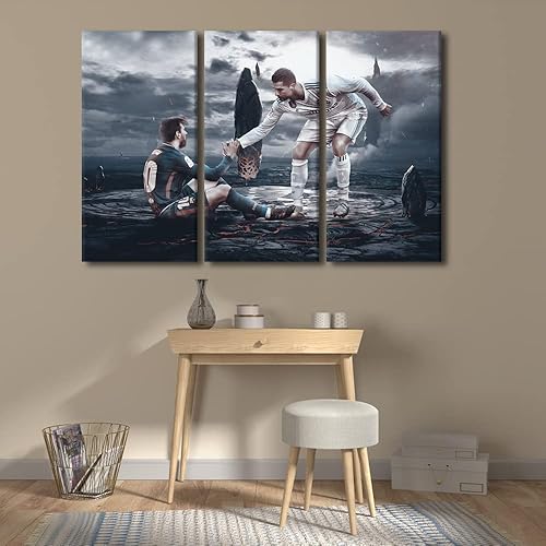 Miniatura 228 de TISHIRON 3 paneles CR7 Cristiano Ronaldo - Póster en lienzo para decoración de pared, pelota deportiva, casa moderna, para club, arena, sala