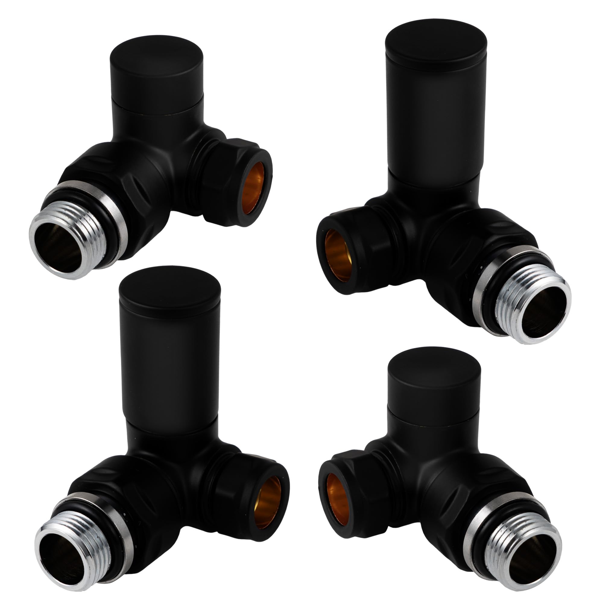 VANCOCO 2 Pack Matte Black 1/2"×15mm Corner Radiator Valve Round with Lockshield, Manual Radiator Valve Standard Connection for Heated Towel Rail and Central Heating Modern Bathroom