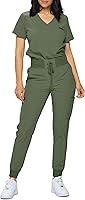 MONARCHUNIFORMS Women's Slim Fit Jogger Scrub Set with Tuck-In Top - 4-Way Stretch Comfort
