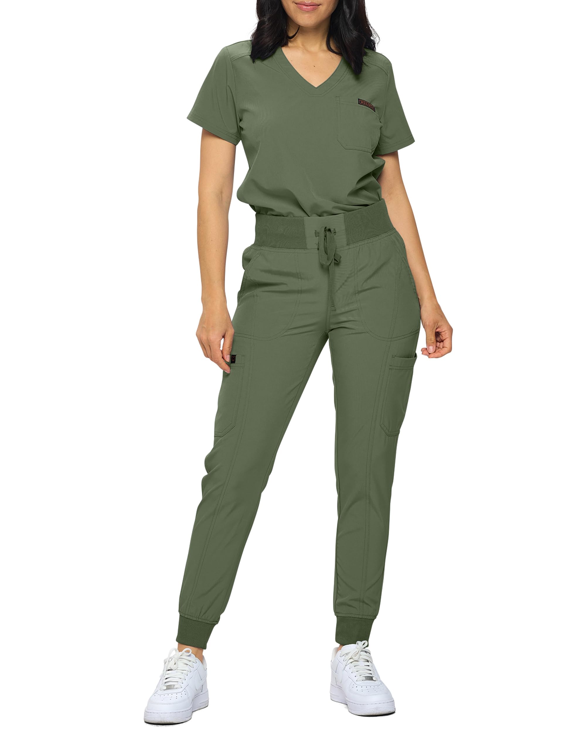 Slim Fit Stretchy Scrubs Women's Jogger Scrub Set Slim Jogger Scrubs with Tuck-In Top for Women