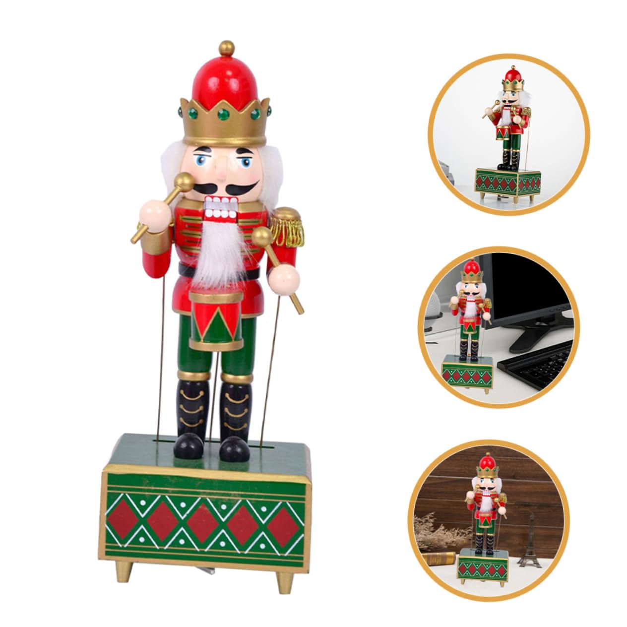 PRETYZOOM Schiaccianoci Carillon Natalizio in Legno Soldato Schiaccianoci Artigianale Decorazione Carillon Rotante Ornamento Musicale per Festa Natalizio da Tavolo