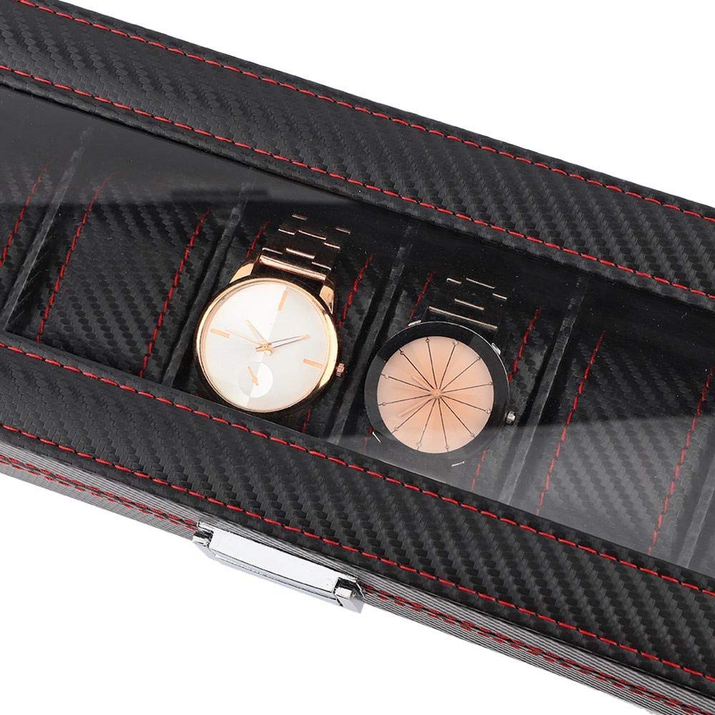 Uhrenbox mit Glasdeckel, Box für 6 Uhren, Reiseetui aus Kohlefaser, Schmucketui, Aufbewahrungsboxen zur Aufbewahrung und Präsentation