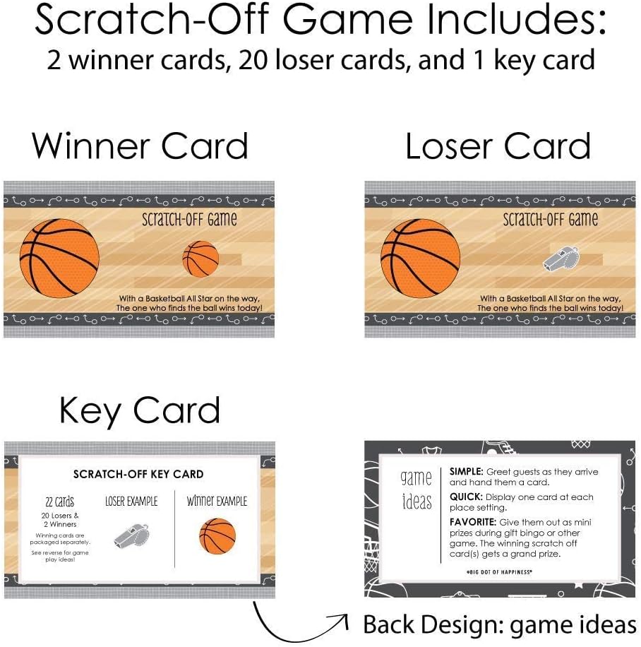 Big Dot of Happiness Nothin’ But Net - Basketball Party Game Set – Baby Shower Party Game Supplies Kit – Bingo Cards and Scratch-Off Cards Party Virtual Bundle